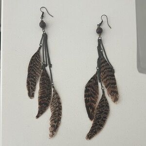 Handmade Feather Dangle Earrings